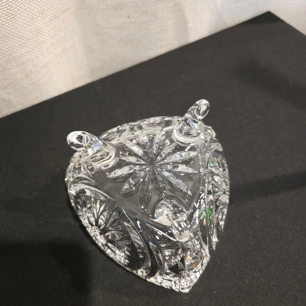 Vintage American Brilliant Cut Glass Heart Shaped Bowl Footed Candy Trinket Dish
